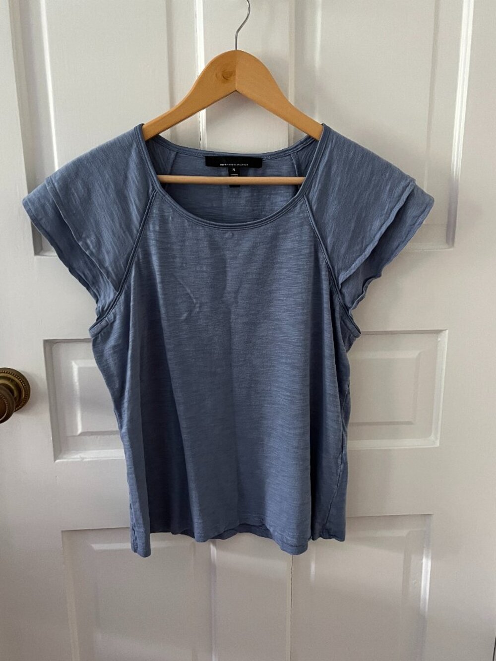 White House Black Market Blue Flutter Sleeve Top Size Medium